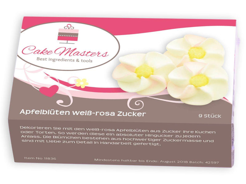 Apfelblüten weiß, rosa Zucker 9 Stück - Tortendekoshop
