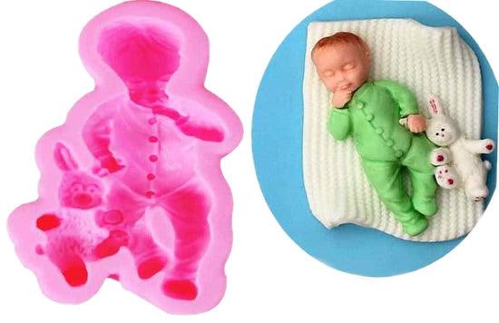 Baby Boy und Hase Silikonform - Tortendekoshop