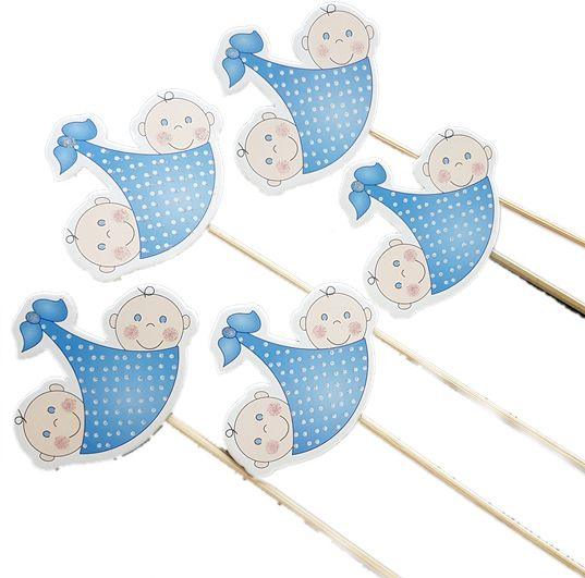 Baby Deko blau Zahnstocher, Lang - Tortendekoshop