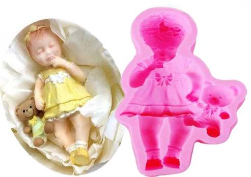 Baby Girl und Bär Silikonform - Tortendekoshop