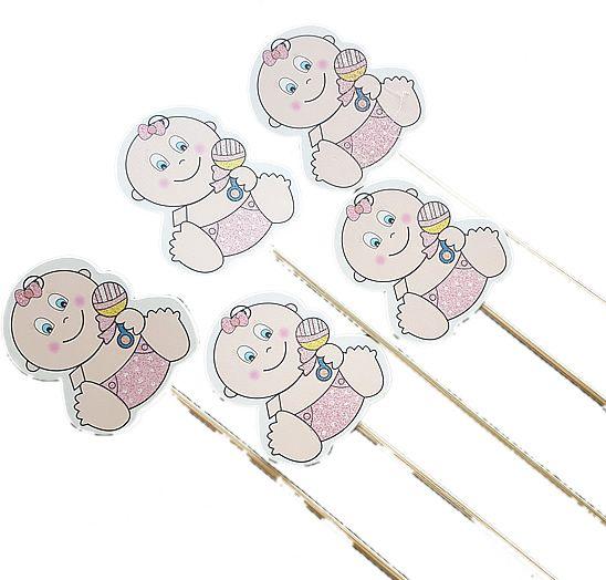 Baby Rosa Deko Zahnstocher, Lang - Tortendekoshop