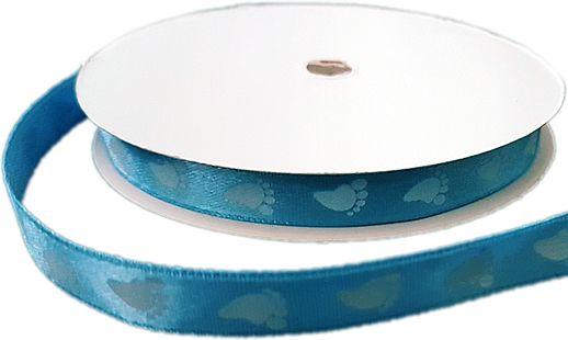 Babyblau Fussabdruck Schleifenband - Tortendekoshop