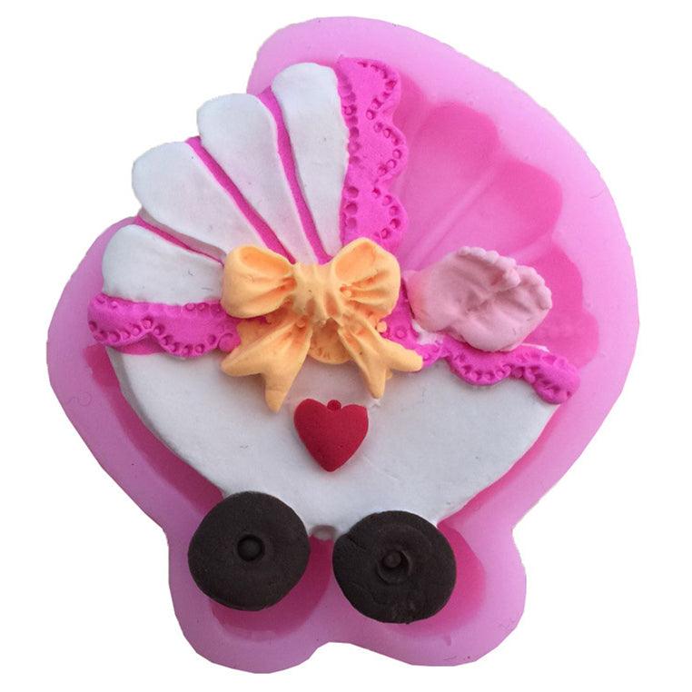 Babywagen mit Schleife Silikonform - Tortendekoshop