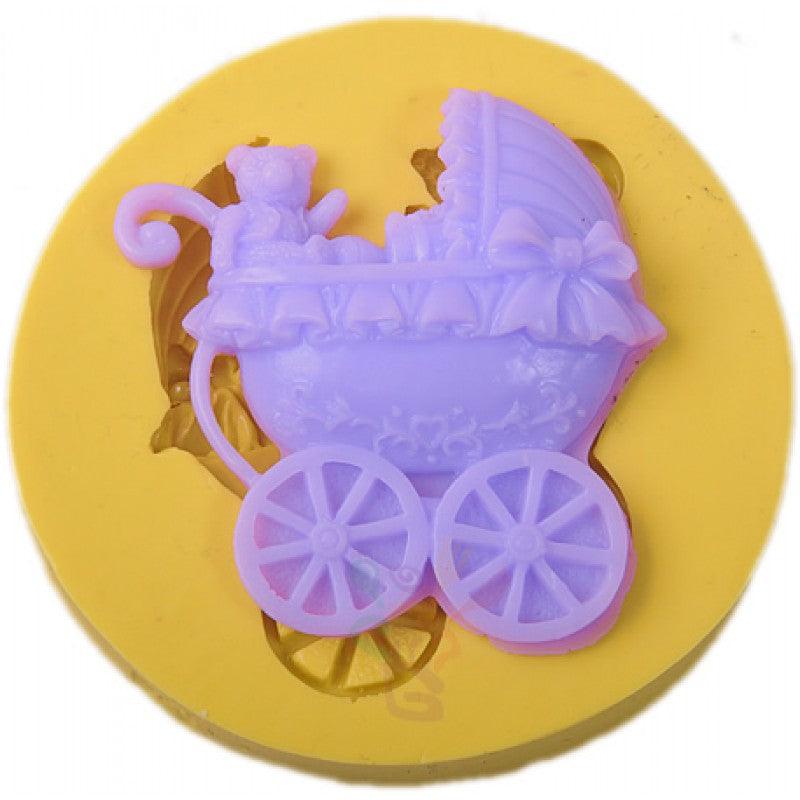 Babywagen mit Teddybär Silikonform - Tortendekoshop