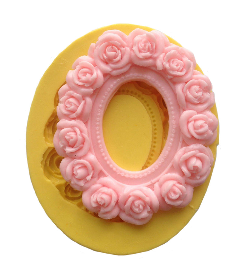 Bilderrahmen mit Rosen Silikonform, oval - Tortendekoshop
