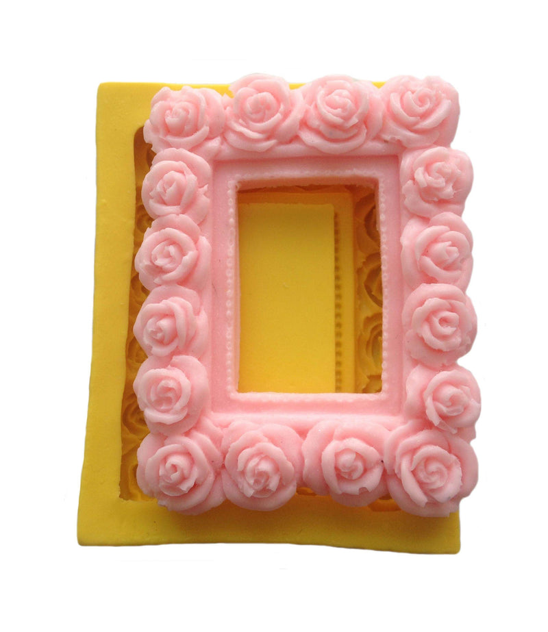 Bilderrahmen mit Rosen Silikonform, viereckig - Tortendekoshop