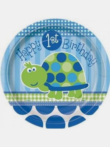Blau 1 Jahr Schildkröte Pappteller - Tortendekoshop
