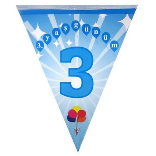 Blau 3 Jahr Party Wimpelkette - Tortendekoshop