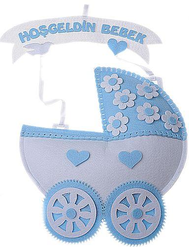 Blau Babywagen Filz Tür Deko - Tortendekoshop