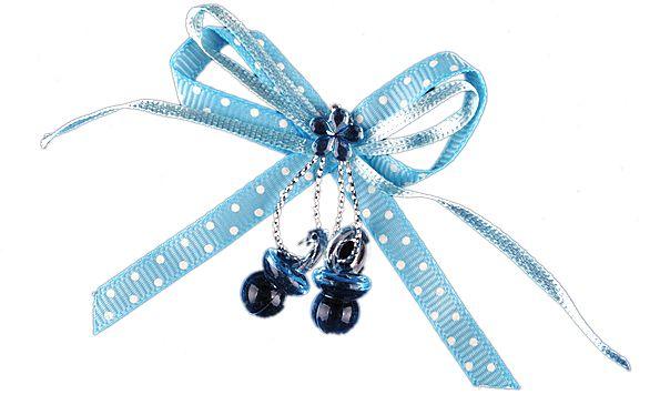 Blau Deko Schleifen mit Babyschnuller - Tortendekoshop