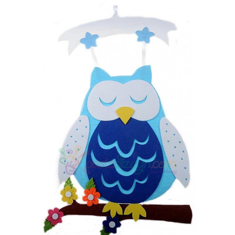 Blau Eule Filz Türdeko - Tortendekoshop