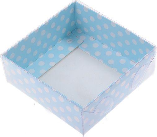 Blau gepunktete Acetat Schachteln, 8x8x3cm - Tortendekoshop