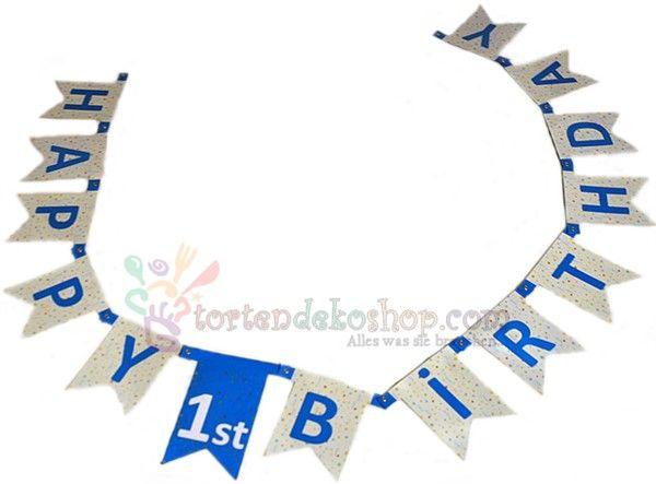 Blau Happy Birthday 1 Jahr Party Banner - Tortendekoshop
