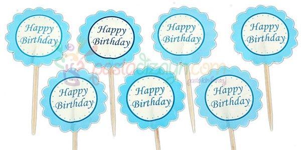 Blau Happy Birthday Kuchen Topper, Cupcake Picks - Tortendekoshop