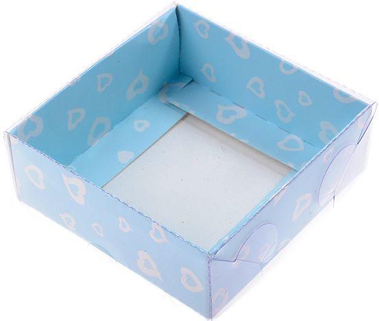 Blau Herz bedruckte Acetat Schachtel, 8x8x3cm - Tortendekoshop