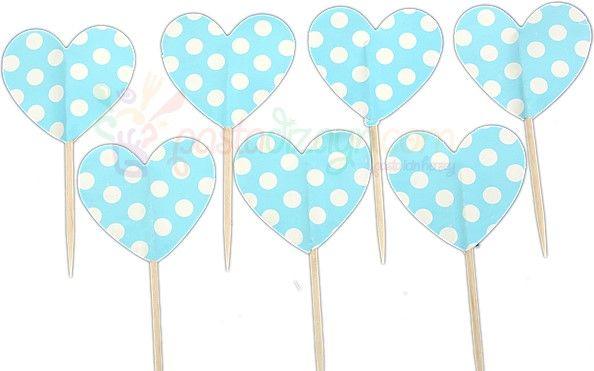 Blau Herz Kuchen Topper, Cupcake Picks - Tortendekoshop