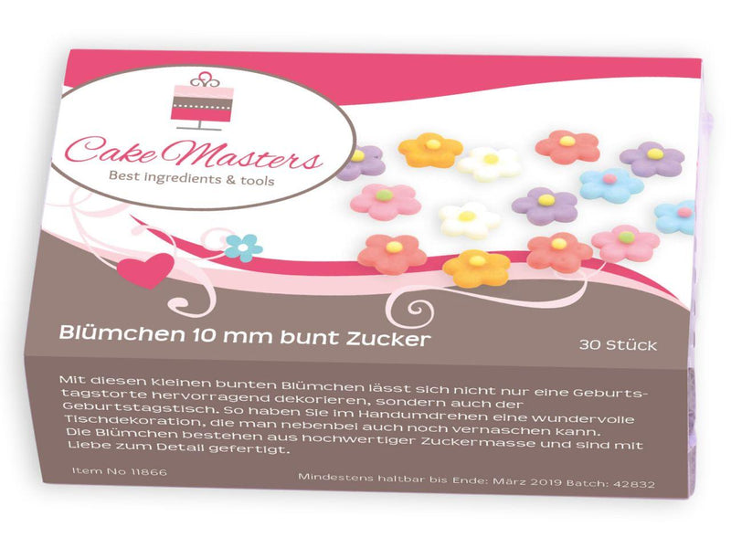 Blümchen, 10mm, bunt, Zucker, 30 Stück - Tortendekoshop