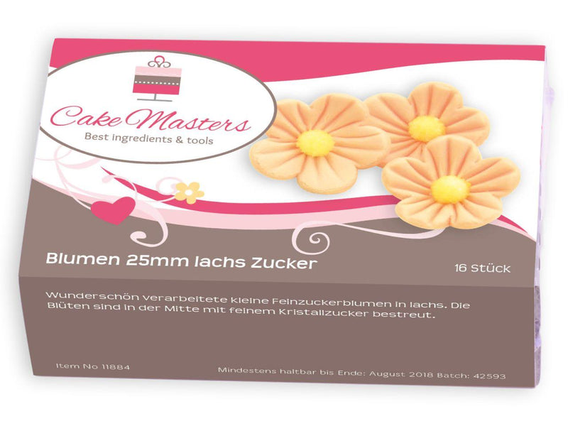 Blumen, 25mm, lachs, Zucker, 16 Stück - Tortendekoshop