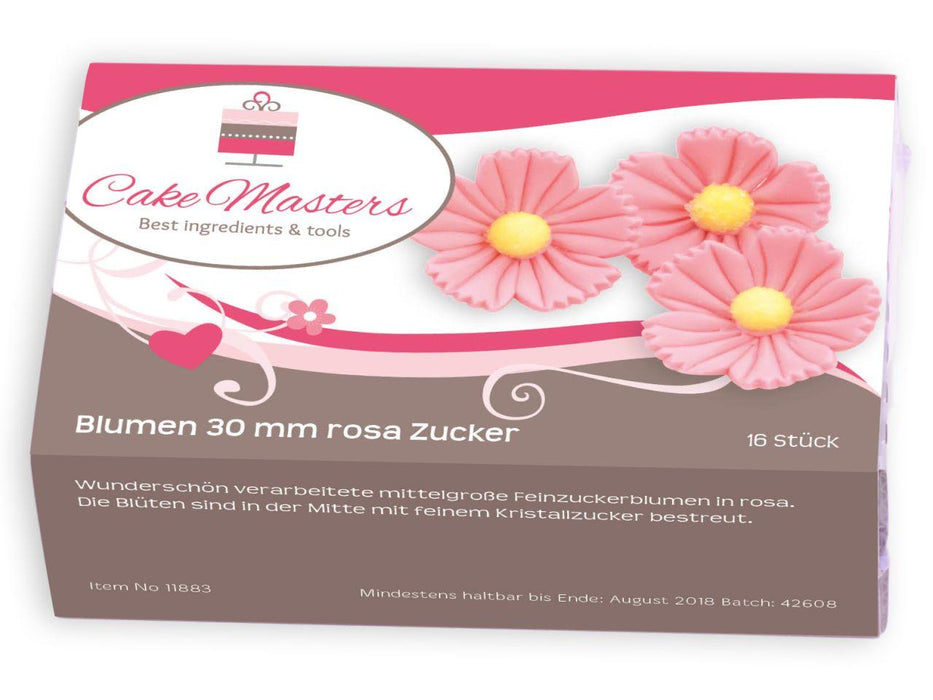 Blumen, 25mm, rosa, Zucker, 16 Stück - Tortendekoshop