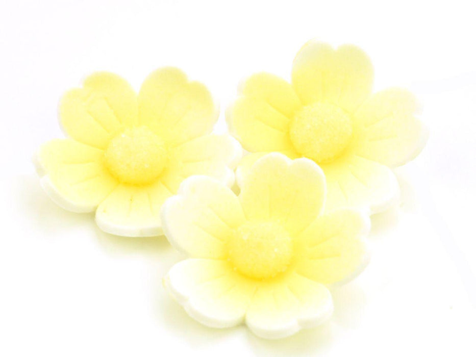 Blumen, 40mm, weiß, gelb, Zucker, 6 Stück - Tortendekoshop