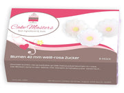 Blumen, 40mm, weiß, rosa, Zucker, 6 Stück - Tortendekoshop