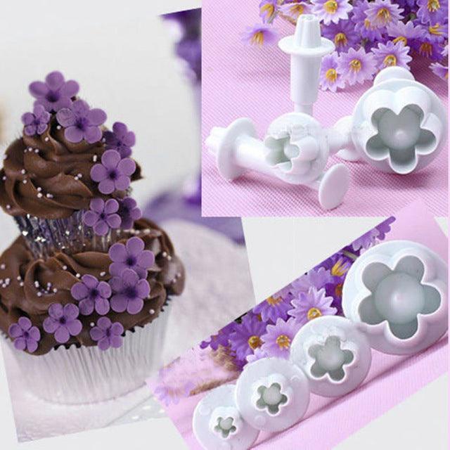 Blumen Ausstecher mit Auswerfer, 4 Set - Tortendekoshop