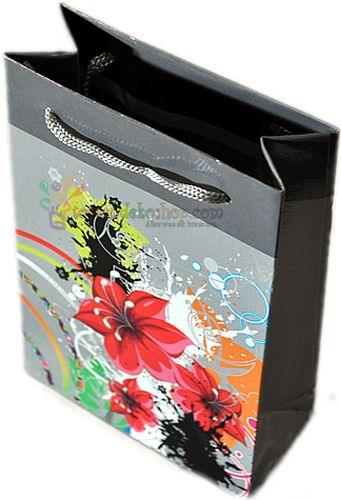 Blumen bedruckt Schwarze Geschenktüte - Tortendekoshop