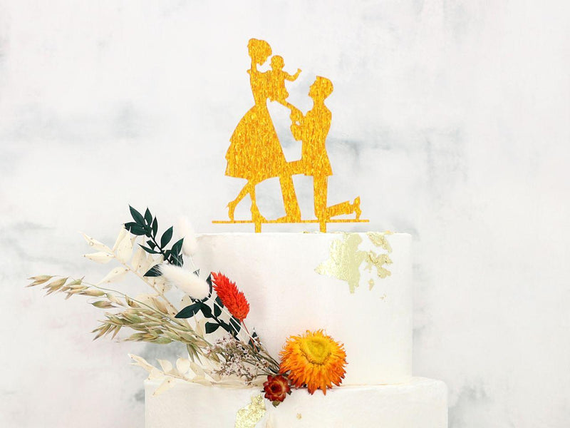 Cake Topper Brautpaar mit Kind gold - Tortendekoshop