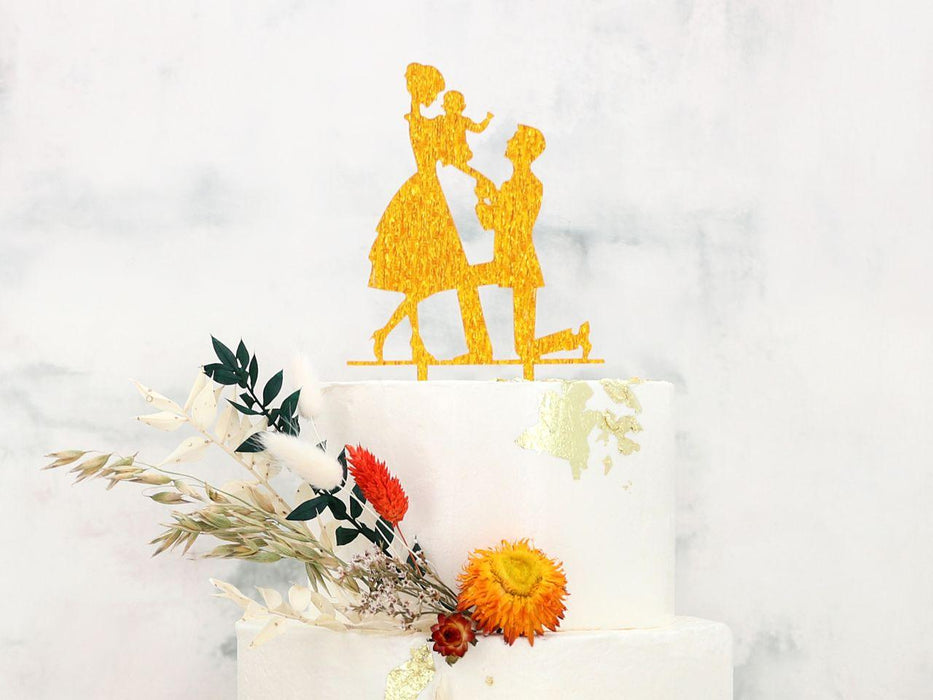 Cake Topper Brautpaar mit Kind gold - Tortendekoshop
