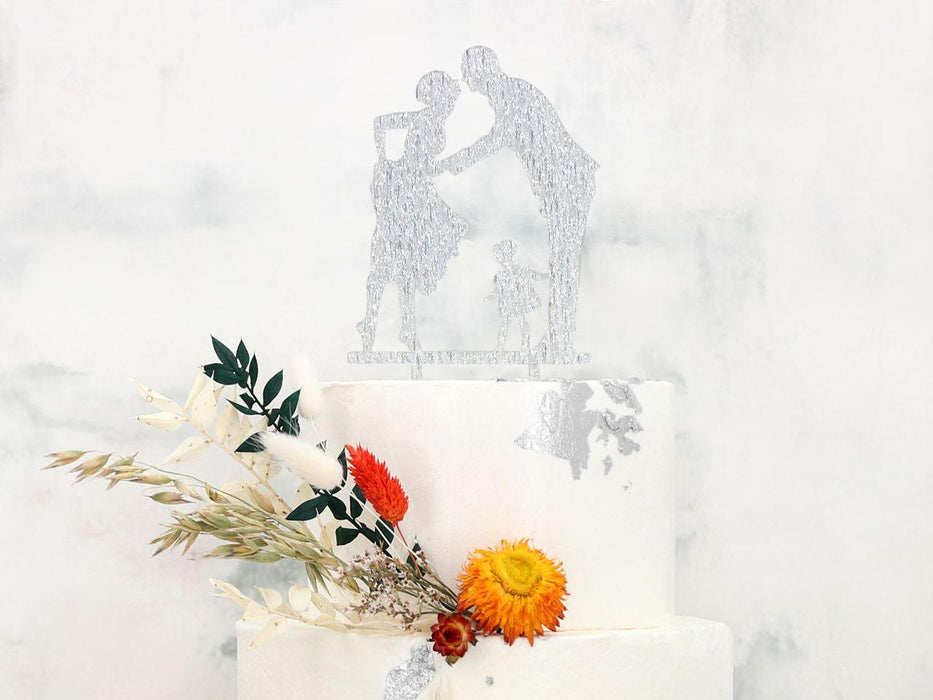 Cake Topper Brautpaar mit Kind, silber - Tortendekoshop