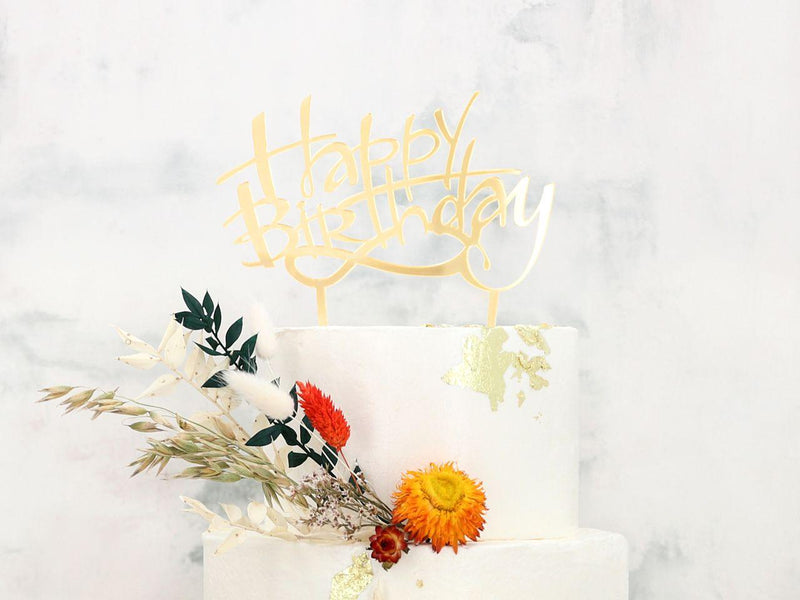 Cake Topper Happy Birthday, gold - Tortendekoshop