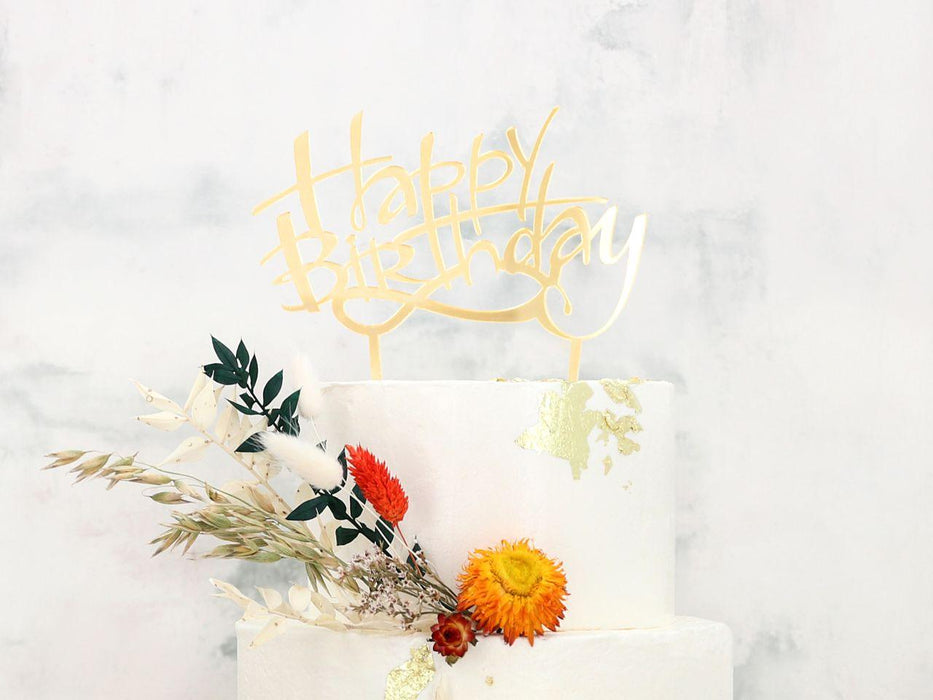 Cake Topper Happy Birthday, gold - Tortendekoshop