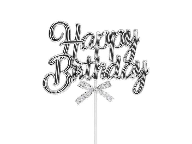 Cake Topper Happy Birthday silber, 3D - Tortendekoshop