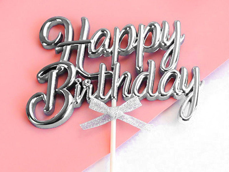 Cake Topper Happy Birthday silber, 3D - Tortendekoshop