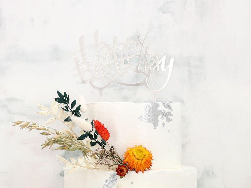 Cake Topper Happy Birthday, silber - Tortendekoshop