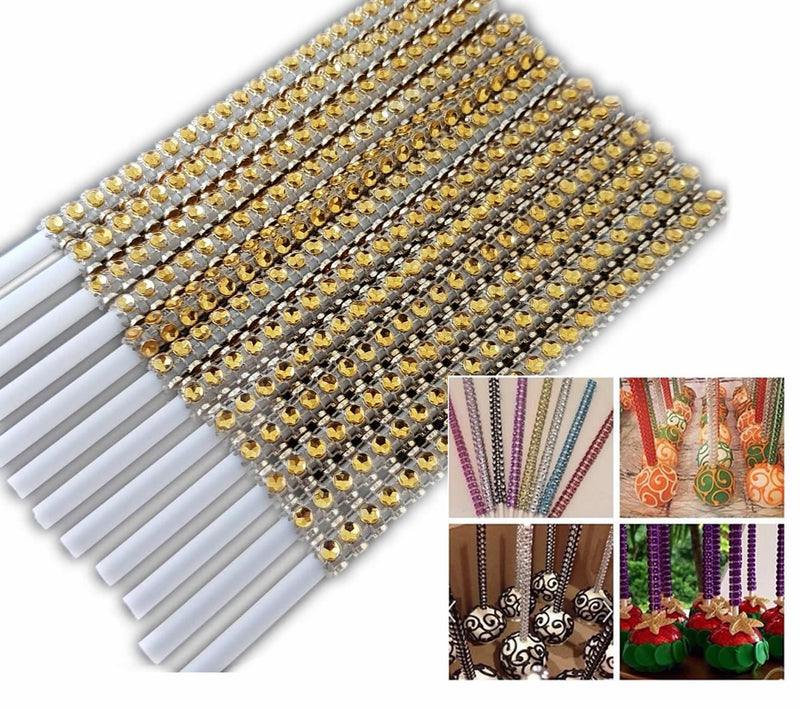 Cakepop, Lollipop Stiele mit Steinen, Gold - Tortendekoshop