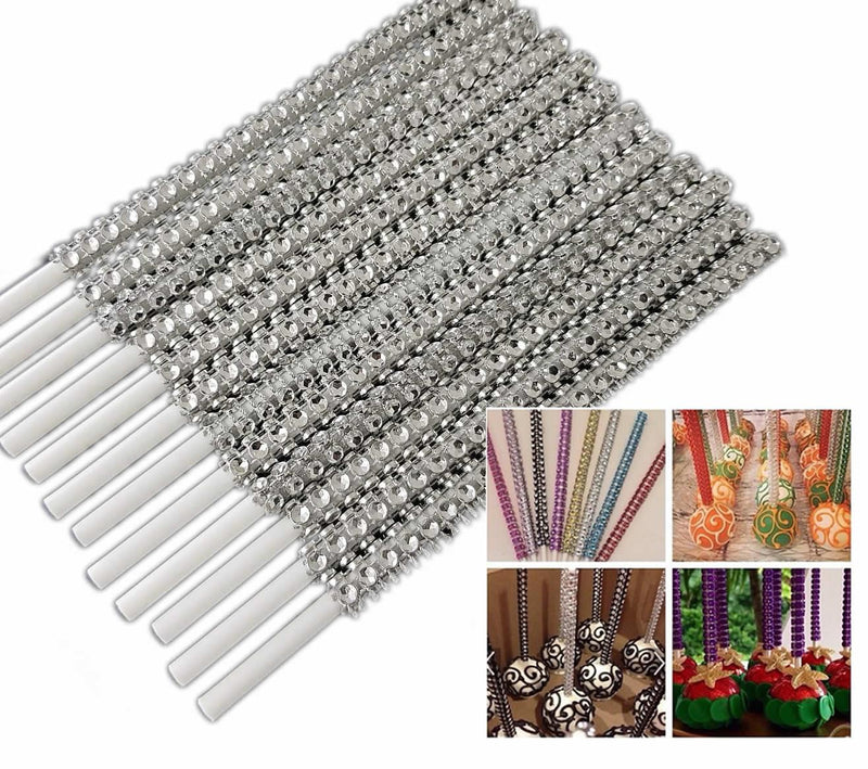 Cakepop, Lollipop Stiele mit Steinen, Silber - Tortendekoshop
