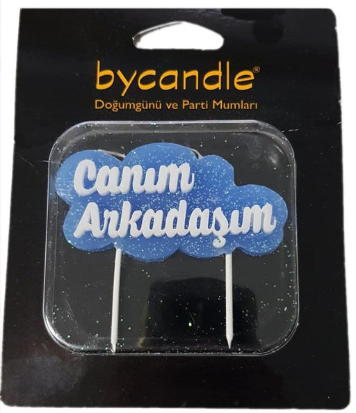 Canim Arkadasim Party Kerze, blau - Tortendekoshop
