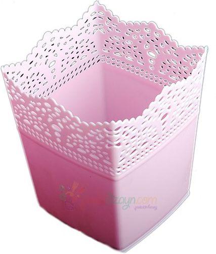 Dekoration Babyrosa Vase aus Plastik,  Viereck - Tortendekoshop