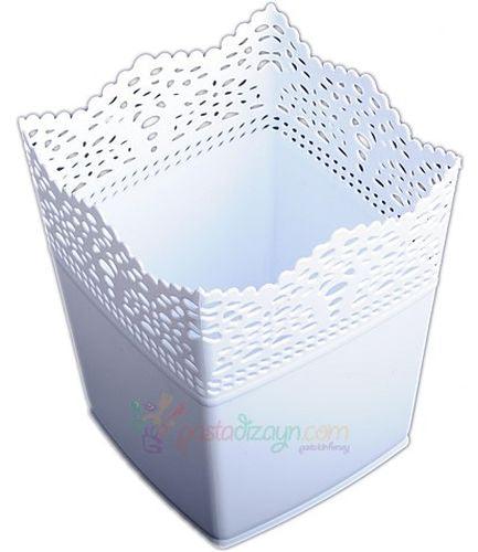 Dekoration Weiß Vase aus Plastik, Viereck - Tortendekoshop