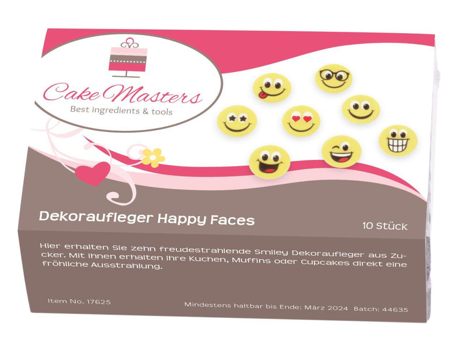 Dekoraufleger Happy Faces, 10 Stück - Tortendekoshop