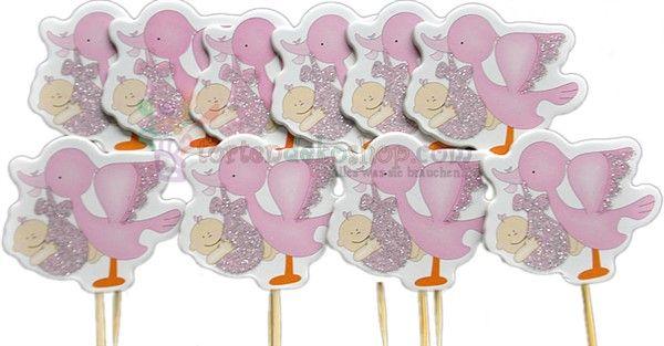 Ente mit Baby rosa Kuchen Topper, Cupcake Picks - Tortendekoshop