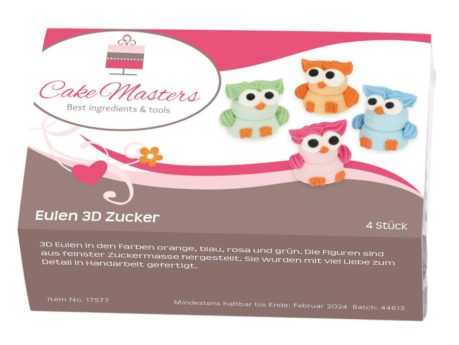 Eulen 3D Zucker, 4 Stück - Tortendekoshop