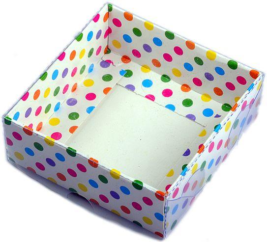 Farbig gepunktete Acetat Schachteln, 9x9x3cm - Tortendekoshop
