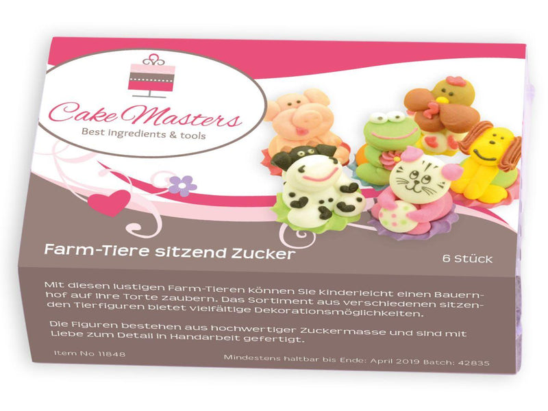 Farm Tiere sitzend Zucker, 6 Stück - Tortendekoshop