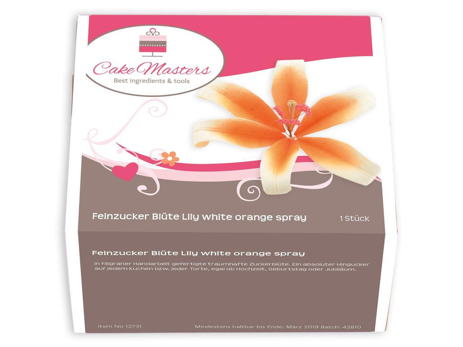 Feinzucker Blüte Lily white orange spray - Tortendekoshop