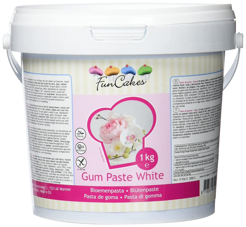 Funcakes Blütenpaste, Gum Paste, Weiß, 1kg - Tortendekoshop