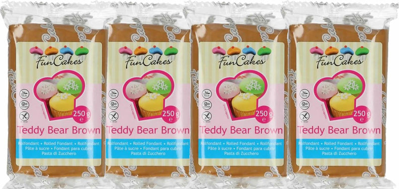 Funcakes Fondant Teddy Bär braun, 4x250g - Tortendekoshop