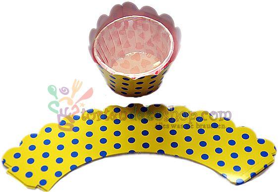 Gelb mit blau gepunktete Muffin Wrappers - Tortendekoshop