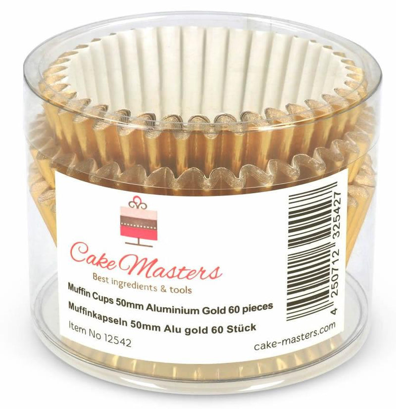 Gold Muffinförmchen, Alu, 50mm, 60 Stück - Tortendekoshop